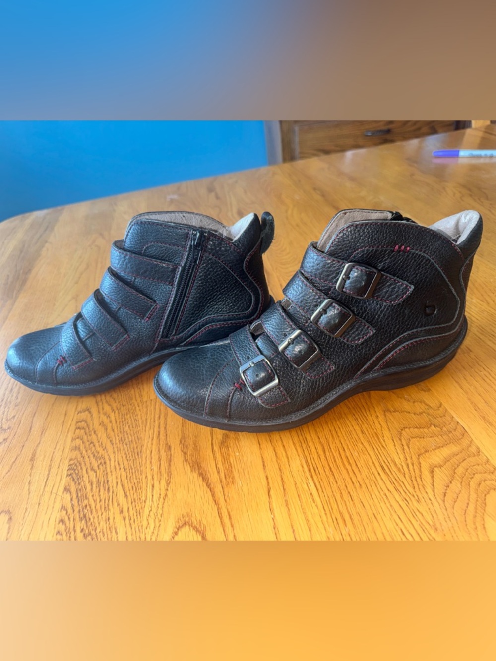 Bionica Black Ankle Booties with Triple Buckle Straps